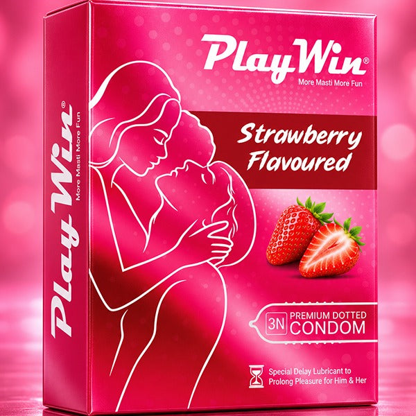 Playwin Strawberry Flavoured Condoms – front of pack