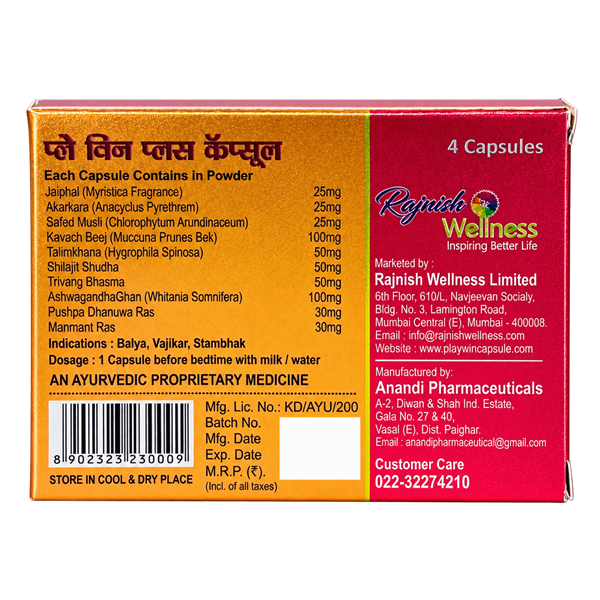 Playwin Plus box back with ingredients and dosage